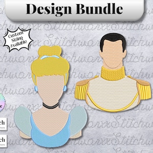 Cinderella and Prince Charming Machine Embroidery Designs, Cinderella Machine Embroidery Design, File in PES, DST, JEF, etc.