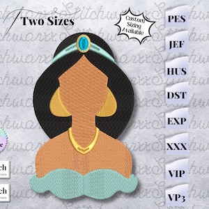 Princess Jasmine Embroidery Design, Aladdin Embroidery Design, File in PES, DST, JEF, etc., Aladdin Jasmine Machine Embroidery Design