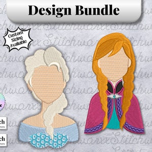Anna and Elsa Embroidery Design, Frozen Embroidery Design, File in PES, DST, JEF, etc., Frozen Elsa Anna Machine Embroidery Design
