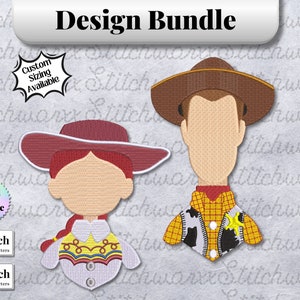 Woody and Jessie Embroidery Designs, Toy Story Embroidery Design, File in PES, DST, JEF, etc., Machine Embroidery Design