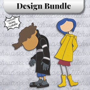 Lot de motifs de broderie Coraline et Wibey, motif de broderie Machine Coraline, fichier au format PES, DST, JEF, etc.