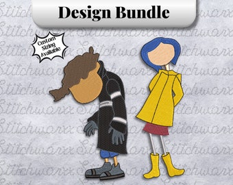 Coraline and Wibey Embroidery Design Bundle, Coraline Machine Embroidery Design, File in PES, DST, JEF, etc.,