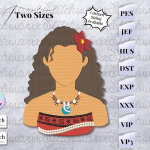 Moana Machine Embroidery Design, Princess Embroidery Design, File in PES, DST, JEF, etc., Instant Download