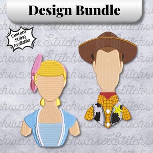 Woody and Bo Peep Embroidery Designs, Toy Story Embroidery Design, File in PES, DST, JEF, etc., Machine Embroidery Design