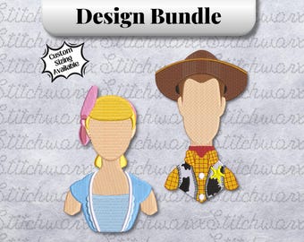 Woody and Bo Peep Embroidery Designs, Toy Story Embroidery Design, File in PES, DST, JEF, etc., Machine Embroidery Design