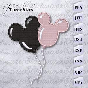 Mouse Balloons Embroidery File, Trendy Embroidery Design, PES File, JEF File, DST File, Instant Download