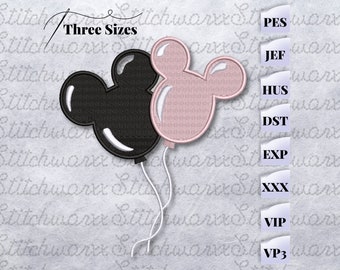 Mouse Balloons Embroidery File, Trendy Embroidery Design, PES File, JEF File, DST File, Instant Download