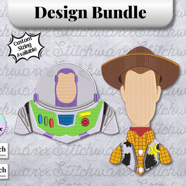 Woody and Buzz Embroidery Designs, Toy Story Embroidery Design, File in PES, DST, JEF, etc., Machine Embroidery Design