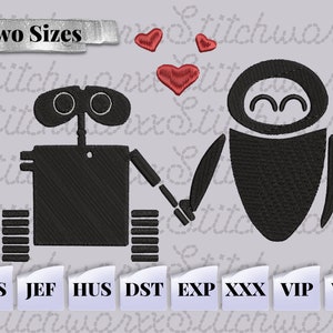 Walle&Eve Embroidery File, Trendy Embroidery Designs, File in PES, DST, JEF, etc., Instant Download