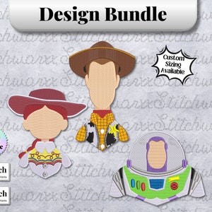 Woody, Buzz, and Jessie  Embroidery Design Bundle, Toy Story Embroidery Design, File in PES, DST, JEF, etc., Machine Embroidery Design