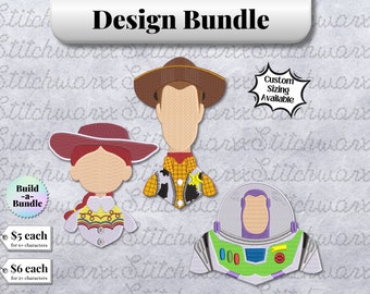 Woody, Buzz, and Jessie  Embroidery Design Bundle, Toy Story Embroidery Design, File in PES, DST, JEF, etc., Machine Embroidery Design