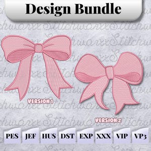 Disegno per ricamo a macchina Bow Bundle, disegno per ricamo Coquette, file in PES, DST, Jef, ecc., download immediato