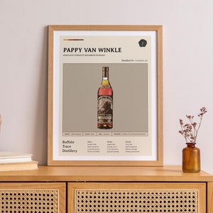 Pappy Van Winkle 23 Bourbon Bottle Art Print | Plakat z połowy wieku Wydruk cyfrowy Sztuka ścienna do baru Wystrój domu Pobieranie cyfrowe