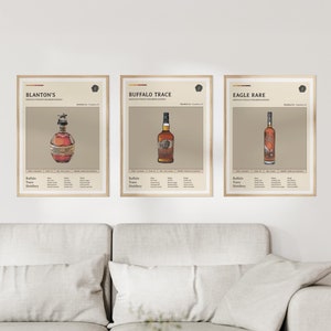 Buffalo Trace Classics #1 (Zestaw 3) Bourbon Bottle Art Prints | Plakat z połowy wieku Wydruk cyfrowy Sztuka ścienna do baru Wystrój domu Pobieranie cyfrowe