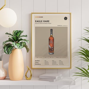 Eagle Rare Bourbon Bottle Art Print | Plakat z połowy wieku Wydruk cyfrowy Sztuka ścienna do baru Wystrój domu Pobieranie cyfrowe