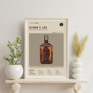 Elmer T. Lee Bourbon Bottle Art Print | Plakat z połowy wieku Wydruk cyfrowy Sztuka ścienna do baru Wystrój domu Pobieranie cyfrowe