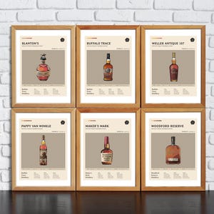 American Bourbon Whiskey Big Ole Batch #1 (Set of 6) Bourbon Bottle Art Prints | Midcentury Poster Digital Print Bar Wall Art Home Decor