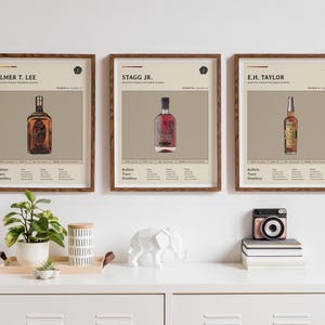 Buffalo Trace Classics #2 (zestaw 3) Bourbon Bottle Art Prints | Plakat z połowy wieku Wydruk cyfrowy Sztuka ścienna do baru Wystrój domu Pobieranie cyfrowe