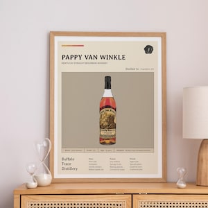 Pappy Van Winkle 15 Bourbon Bottle Art Print | Plakat z połowy wieku Druk cyfrowy Bar Wall Art Home Decor