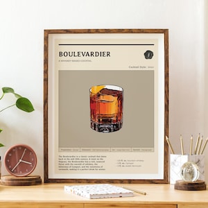 Boulevardier Cocktail Art Print | Western Poster Digital Print Bar Wall Art Home Decor