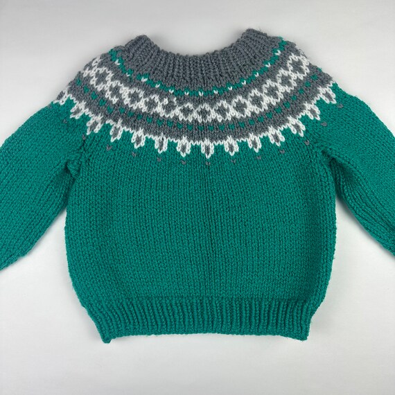 Vintage kids Knit Fisherman green sweater Girls B… - image 4