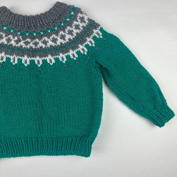 Vintage kids Knit Fisherman green sweater Girls B… - image 2