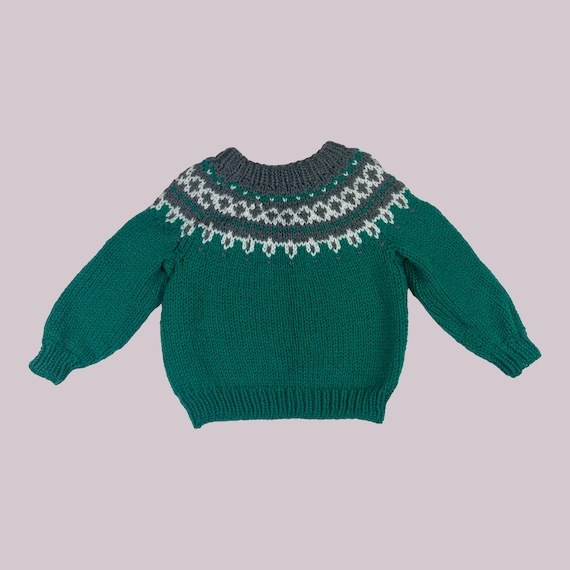 Vintage kids Knit Fisherman green sweater Girls B… - image 1