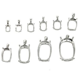 May include: Assortment of ten silver pendant settings for jewelry making. The settings are oval shaped with a smooth, polished finish. They are available in various sizes.