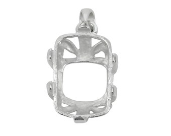 Rectangle Basket Pendant Setting with Rectangular Prongs Mounting including Bail in Sterling Silver 11x15mm | MTP957