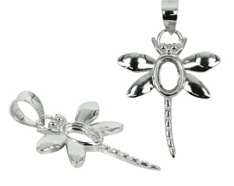 Dragonfly Pendant Setting with Oval Bezel Mounting including Bail in Sterling Silver 4x6mm | MTP316