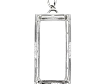 Rectangle Pendant Setting with CZ's and Rectagular Prongs Mounting including Bail in Sterling Silver 12x28mm | MTP1000