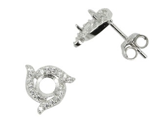 CZ's Ribbons Stud Earrings Settings with Round Prongs Mounting in Sterling Silver 4mm | ES320