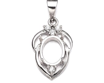 Pendant Setting with CZ's and Oval Prongs Mounting including Bail in Sterling Silver 7x9mm | MTP541
