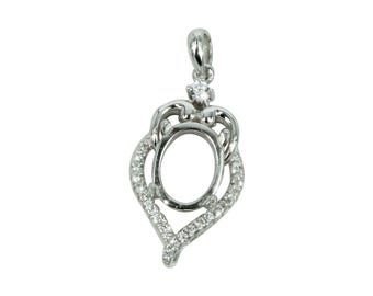 Curved Frame Pendant in Sterling Silver with CZ's for 7x9mm Stones | MTP1220
