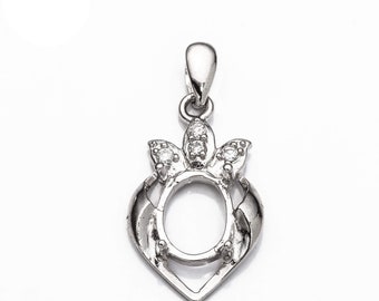 Heart Pendant Setting with CZ's and Oval Prongs Mounting including Bail in Sterling Silver 7x9mm | MTP216