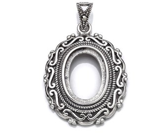 Antique Pendant Setting with Oval Bezel Mounting including Bail in Sterling Silver 10x14mm | MTP508