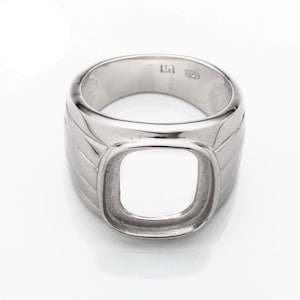 Line Pattern Ring Setting with Rectangular Bezel Mounting in Sterling Silver 14x12mm | MTR068-6