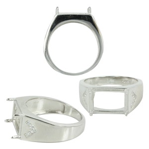 Chevron Shoulder Box Ring Setting with Rectangular Prongs Mounting in Sterling Silver 8x12mm | MTR509-7