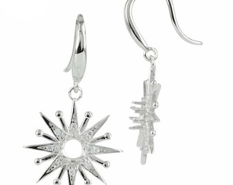 Retro Starburst Earrings Settings with Round Prongs Mounting in Sterling Silver 4mm | EW781