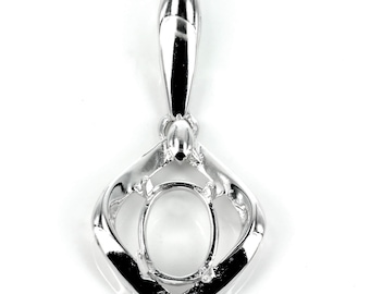 Oval Pendant Setting with Oval Prongs Mounting including Bail in Sterling Silver 6x8mm | MTP915