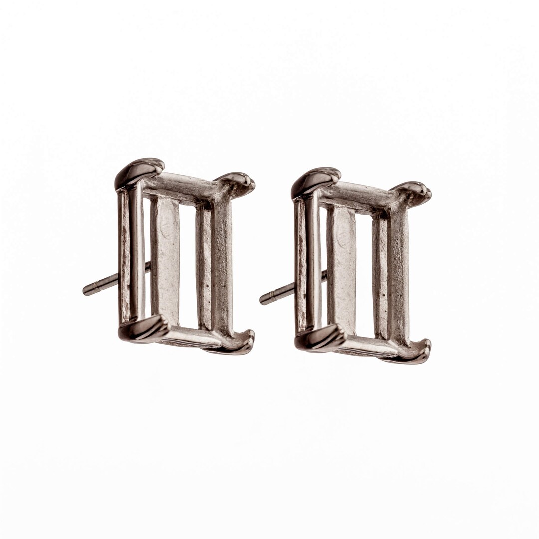 Ear Studs Earrings Settings With Rectangular Prongs Mounting in