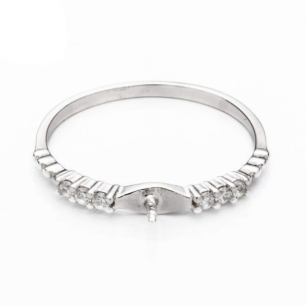 Ring Pearl Setting with CZ's and Round Cup & Peg Mounting in Sterling Silver 6mm | MTR123-6