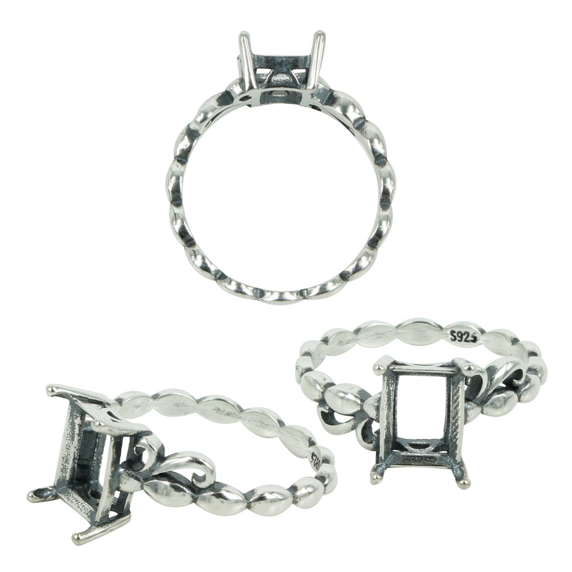 Scallop Setting Scallops & Flourishes Band Ring Setting With Rectangle Prongs Mounting ...
