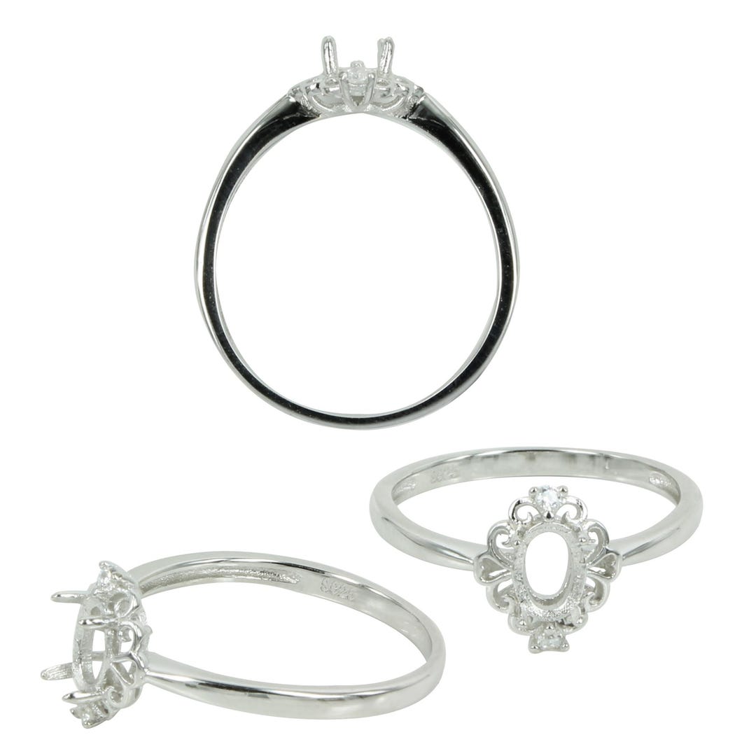 Rococo Gallery Ring Setting With Oval Prongs Mounting in Sterling ...