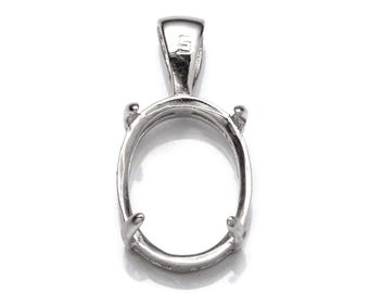 May include: Silver oval pendant setting with a bail and four prongs. The setting is designed to hold a gemstone or other material.