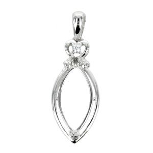 May include: A silver pendant with a marquise-shaped setting and a small diamond accent at the top.