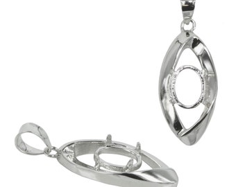 Decorated Oval Pendant Setting Oval Prongs Mounting including Bail in Sterling Silver 6x8mm | MTP328