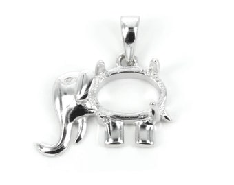 Elephant Pendant Setting with Oval Prongs Mounting including Bail in Sterling Silver 6x8mm | MTP885