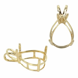 May include: Gold-tone pendant setting for a pear-shaped gemstone. The setting has a bail for attaching to a chain or cord.