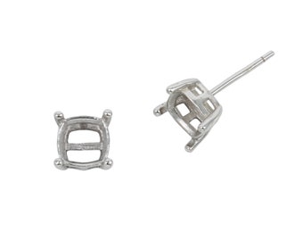 Cushion Cut Basket Ear Studs Earrings Settings in Sterling Silver Various Sizes | ES282